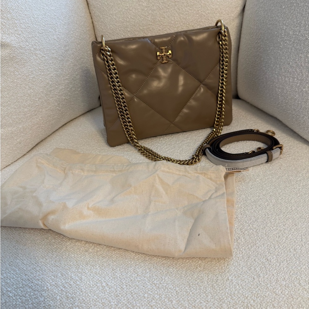 Tory Burch Small Kira Diamond Quilt Shoulder Bag in Taupe Oak